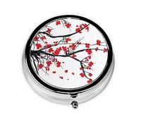 Pill Box Japanese Cherry Tree Round Pill Case 3 Compartment Medicine Pill Organizer Cute Pill Organizer Portable Travel Pillbox Vitamin Cod Liver Oil Storage Box Unique Gift