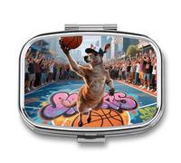 Pill Box Kangaroo Dunking in Court Travel Pill Organizer 2-Compartment Portable Medicine Case with Mirror Design for Vitamins, Jewelry & Essentials Durable Pocket Pillbox for Purse, Camping