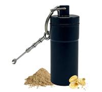 Pill Box Keyring, with Tiny Spoon, Mini Aluminum Pill Box, Pocket Size, Small Airtight Case, Medicine Bottle Cash Stash Holder for Traveling Outdoors Camping