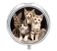 Pill Box Kittens Family Cats Printed Pill Case Daily Round Pocket Pharmacy 3 Compartment Small Pill Case Portable Pill Box Organizer and Vitamin Containers Snap Shut Lids for Medicine Vitamin Fish O