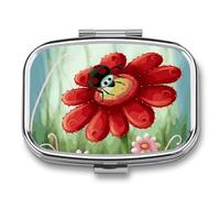 Pill Box Ladybug Flower Travel Pill Organizer 2-Compartment Portable Medicine Case with Mirror Design for Vitamins, Jewelry & Essentials Durable Pocket Pillbox for Purse, Camping