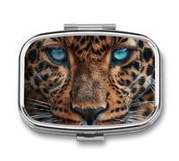 Pill Box Leopard Face Travel Pill Organizer 2-Compartment Portable Medicine Case with Mirror Design for Vitamins, Jewelry & Essentials Durable Pocket Pillbox for Purse, Camping
