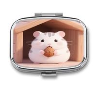 Pill Box Little Hamster 2 Compartment Medicine Pill Case Portable Metal Travel Medicine Box for Pocket Or Purse