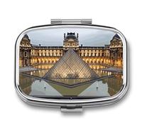 Pill Box Louvre Museum in Paris Travel Pill Organizer 2-Compartment Portable Medicine Case with Mirror Design for Vitamins, Jewelry & Essentials Durable Pocket Pillbox for Purse, Camping