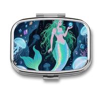 Pill Box Mermaid in The Mysterious Cave Travel Pill Organizer 2-Compartment Portable Medicine Case with Mirror Design for Vitamins, Jewelry & Essentials Durable Pocket Pillbox for Purse, Camping