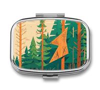 Pill Box Mountain Fir Forest Travel Pill Organizer 2-Compartment Portable Medicine Case with Mirror Design for Vitamins, Jewelry & Essentials Durable Pocket Pillbox for Purse, Camping