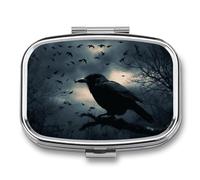 Pill Box Night Crow Travel Pill Organizer 2-Compartment Portable Medicine Case with Mirror Design for Vitamins, Jewelry & Essentials Durable Pocket Pillbox for Purse, Camping