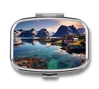 Pill Box Norway Islands Travel Pill Organizer 2-Compartment Portable Medicine Case with Mirror Design for Vitamins, Jewelry & Essentials Durable Pocket Pillbox for Purse, Camping