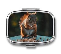 Pill Box Nuts and Squirrels Travel Pill Organizer 2-Compartment Portable Medicine Case with Mirror Design for Vitamins, Jewelry & Essentials Durable Pocket Pillbox for Purse, Camping