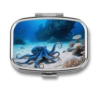Pill Box Octopus and Ship Travel Pill Organizer 2-Compartment Portable Medicine Case with Mirror Design for Vitamins, Jewelry & Essentials Durable Pocket Pillbox for Purse, Camping