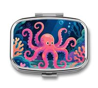 Pill Box Octopus on The Seabed Travel Pill Organizer 2-Compartment Portable Medicine Case with Mirror Design for Vitamins, Jewelry & Essentials Durable Pocket Pillbox for Purse, Camping