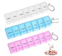 Pill Box Organiser 3 PCS, DDUP 7-Day 1 Times a Day Medicine Storage Case, Weekly Tablet Pills Container Pill Dispenser Box for Medication, Supplements, Vitamins, Cod Liver Oil(Blue&Pink&White)