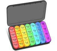 Pill Box Organiser 4 Times a Day, Betife Weekly Pill Boxes, 7 Day Tablet Organiser, Daily Pill Dispenser 7 Day 4 Compartments, Tablet Box for Medication, Vitamins and Supplements (Black)