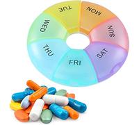 Pill Box Organiser, 7 Day Extra Large Tablet Pill Case Medicine Bottles Box Holder Large Compartment for Vitamins, Fish Oils, Supplements and Medicine,Round