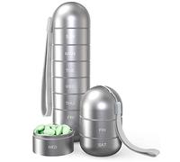 Pill Box Organiser,Tablet Pills Container, Stainless Steel Key Ring Waterproof 7 Day Medicine with 7 Divisible Compartments Small for On the Go, Outdoor, Travel, Hiking, Camping (Color : Gris) ( Color