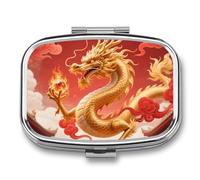 Pill Box Oriental Dragon Orb Travel Pill Organizer 2-Compartment Portable Medicine Case with Mirror Design for Vitamins, Jewelry & Essentials Durable Pocket Pillbox for Purse, Camping