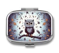 Pill Box Owl Tree Branches Travel Pill Organizer 2-Compartment Portable Medicine Case with Mirror Design for Vitamins, Jewelry & Essentials Durable Pocket Pillbox for Purse, Camping