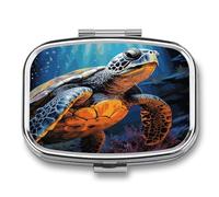 Pill Box Painted Sea Turtle 2 Compartment Medicine Pill Case Portable Metal Travel Medicine Box for Pocket Or Purse
