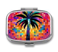 Pill Box Palm Tree Clip Art Travel Pill Organizer 2-Compartment Portable Medicine Case with Mirror Design for Vitamins, Jewelry & Essentials Durable Pocket Pillbox for Purse, Camping