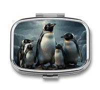 Pill Box Penguin Family Travel Pill Organizer 2-Compartment Portable Medicine Case with Mirror Design for Vitamins, Jewelry & Essentials Durable Pocket Pillbox for Purse, Camping