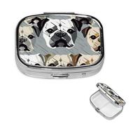 Pill Box Pill Case 2 Compartment Small Pill Organizer for Purse & Pocket Travel Pillbox American Bulldog Head Cute Medicine Organizer Pill Container Holder to Hold Vitamins Fish Oil
