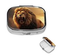 Pill Box Pill Case 2 Compartment Small Pill Organizer for Purse & Pocket Travel Pillbox Angry Roaring Lion Cute Medicine Organizer Pill Container Holder to Hold Vitamins Fish Oil
