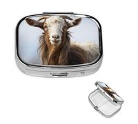 Pill Box Pill Case 2 Compartment Small Pill Organizer for Purse & Pocket Travel Pillbox Animal Goat Cute Medicine Organizer Pill Container Holder to Hold Vitamins Fish Oil