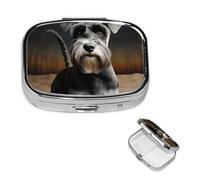 Pill Box Pill Case 2 Compartment Small Pill Organizer for Purse & Pocket Travel Pillbox Animal Schnauzer Dog Cute Medicine Organizer Pill Container Holder to Hold Vitamins Fish Oil