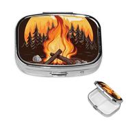 Pill Box Pill Case 2 Compartment Small Pill Organizer for Purse & Pocket Travel Pillbox Bonfire Cute Medicine Organizer Pill Container Holder to Hold Vitamins Fish Oil