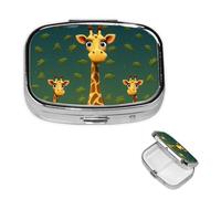 Pill Box Pill Case 2 Compartment Small Pill Organizer for Purse & Pocket Travel Pillbox Cartoon Giraffe Cute Medicine Organizer Pill Container Holder to Hold Vitamins Fish Oil