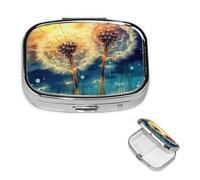 Pill Box Pill Case 2 Compartment Small Pill Organizer for Purse & Pocket Travel Pillbox Dandelion DIY Drawing Paint Cute Medicine Organizer Pill Container Holder to Hold Vitamins Fish Oil