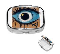 Pill Box Pill Case 2 Compartment Small Pill Organizer for Purse & Pocket Travel Pillbox Evil Eye Cute Medicine Organizer Pill Container Holder to Hold Vitamins Fish Oil
