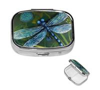 Pill Box Pill Case 2 Compartment Small Pill Organizer for Purse & Pocket Travel Pillbox Hand Painted Blue Dragonfly Cute Medicine Organizer Pill Container Holder to Hold Vitamins Fish Oil