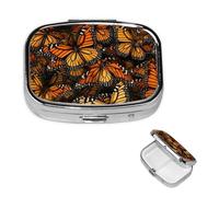 Pill Box Pill Case 2 Compartment Small Pill Organizer for Purse & Pocket Travel Pillbox Heaps of Orange Monarch Butterflies Cute Medicine Organizer Pill Container Holder to Hold Vitamins Fish Oil