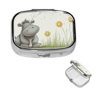 Pill Box Pill Case 2 Compartment Small Pill Organizer for Purse & Pocket Travel Pillbox Hippo and Dandelion Cute Medicine Organizer Pill Container Holder to Hold Vitamins Fish Oil