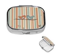 Pill Box Pill Case 2 Compartment Small Pill Organizer for Purse & Pocket Travel Pillbox Love Birdie Stripe Cute Medicine Organizer Pill Container Holder to Hold Vitamins Fish Oil