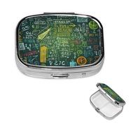 Pill Box Pill Case 2 Compartment Small Pill Organizer for Purse & Pocket Travel Pillbox Math Question Cute Medicine Organizer Pill Container Holder to Hold Vitamins Fish Oil
