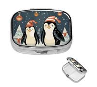 Pill Box Pill Case 2 Compartment Small Pill Organizer for Purse & Pocket Travel Pillbox Merry Christmas Penguins Cute Medicine Organizer Pill Container Holder to Hold Vitamins Fish Oil