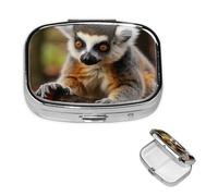 Pill Box Pill Case 2 Compartment Small Pill Organizer for Purse & Pocket Travel Pillbox Monkey Lemur Cute Cute Medicine Organizer Pill Container Holder to Hold Vitamins Fish Oil