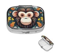 Pill Box Pill Case 2 Compartment Small Pill Organizer for Purse & Pocket Travel Pillbox Monkey Pattern Cute Medicine Organizer Pill Container Holder to Hold Vitamins Fish Oil