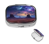 Pill Box Pill Case 2 Compartment Small Pill Organizer for Purse & Pocket Travel Pillbox Monument Valley Landscape Cute Medicine Organizer Pill Container Holder to Hold Vitamins Fish Oil