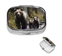Pill Box Pill Case 2 Compartment Small Pill Organizer for Purse & Pocket Travel Pillbox Mother Bear and Her Cubs Cute Medicine Organizer Pill Container Holder to Hold Vitamins Fish Oil