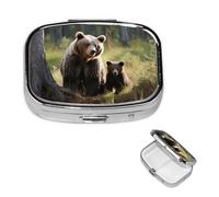 Pill Box Pill Case 2 Compartment Small Pill Organizer for Purse & Pocket Travel Pillbox Mother Brown Bears Protect Cubs Cute Medicine Organizer Pill Container Holder to Hold Vitamins Fish Oil