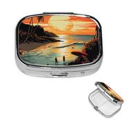 Pill Box Pill Case 2 Compartment Small Pill Organizer for Purse & Pocket Travel Pillbox Original Poster for Endless Summer Cute Medicine Organizer Pill Container Holder to Hold Vitamins Fish Oil