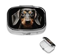 Pill Box Pill Case 2 Compartment Small Pill Organizer for Purse & Pocket Travel Pillbox Pad Dachshund Cute Medicine Organizer Pill Container Holder to Hold Vitamins Fish Oil