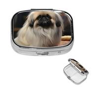 Pill Box Pill Case 2 Compartment Small Pill Organizer for Purse & Pocket Travel Pillbox Pekingese Dog Cute Medicine Organizer Pill Container Holder to Hold Vitamins Fish Oil