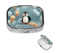 Pill Box Pill Case 2 Compartment Small Pill Organizer for Purse & Pocket Travel Pillbox Penguin Balloon Snowflake Cute Medicine Organizer Pill Container Holder to Hold Vitamins Fish Oil
