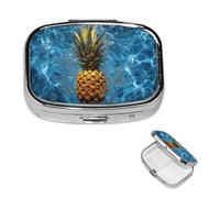 Pill Box Pill Case 2 Compartment Small Pill Organizer for Purse & Pocket Travel Pillbox Pineapple in The Pool Cute Medicine Organizer Pill Container Holder to Hold Vitamins Fish Oil