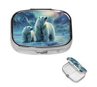 Pill Box Pill Case 2 Compartment Small Pill Organizer for Purse & Pocket Travel Pillbox Polar Bears Northern Lights Cute Medicine Organizer Pill Container Holder to Hold Vitamins Fish Oil