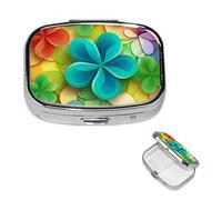 Pill Box Pill Case 2 Compartment Small Pill Organizer for Purse & Pocket Travel Pillbox Rainbow Circle Shamrock Cute Medicine Organizer Pill Container Holder to Hold Vitamins Fish Oil
